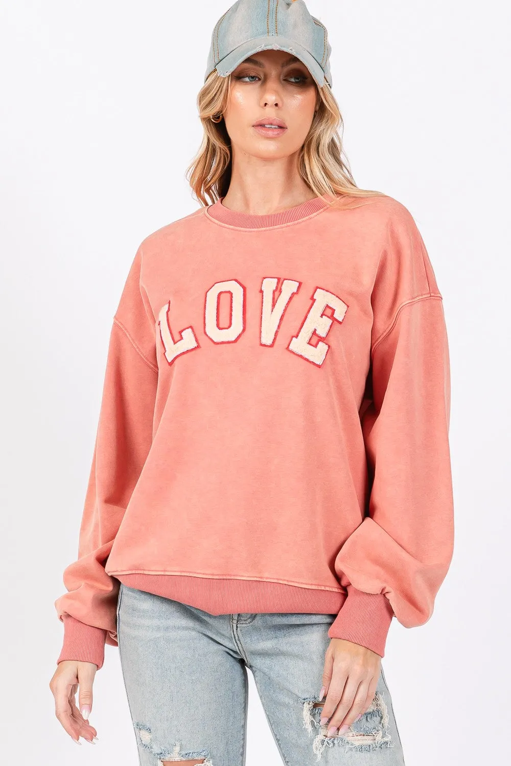 Orange LOVE Path Applique Drop Shoulder Sweatshirt