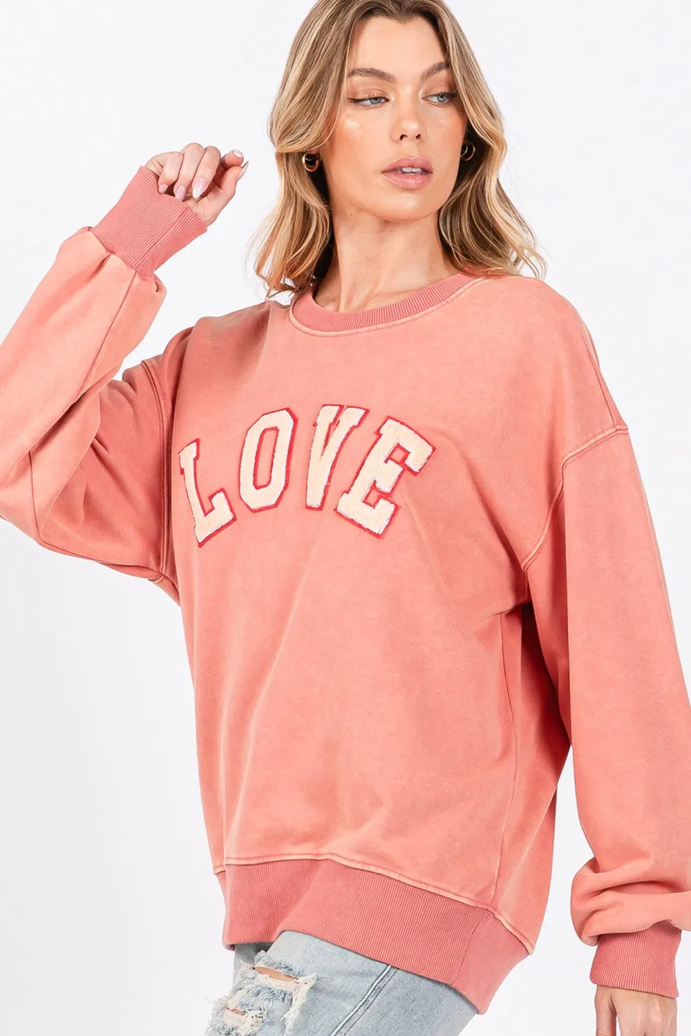 Orange LOVE Path Applique Drop Shoulder Sweatshirt