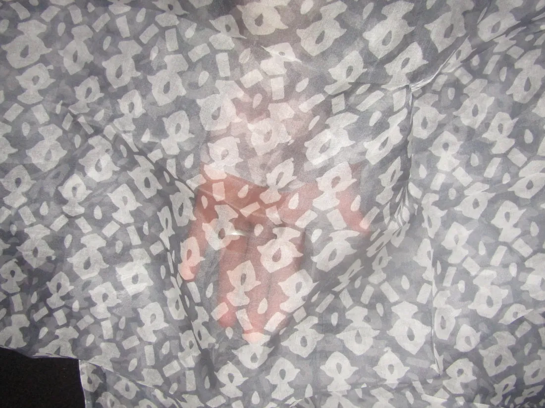 organza printed leheriya grey color 44" wide by the yard [11135]