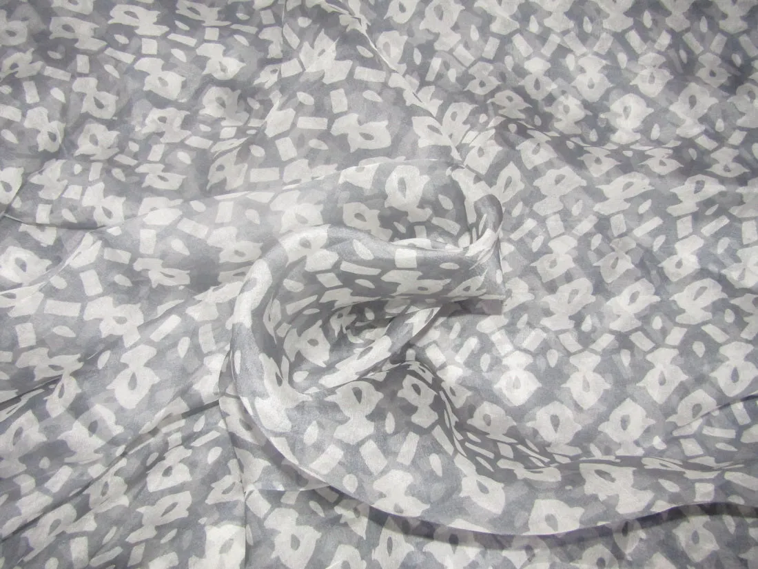 organza printed leheriya grey color 44" wide by the yard [11135]