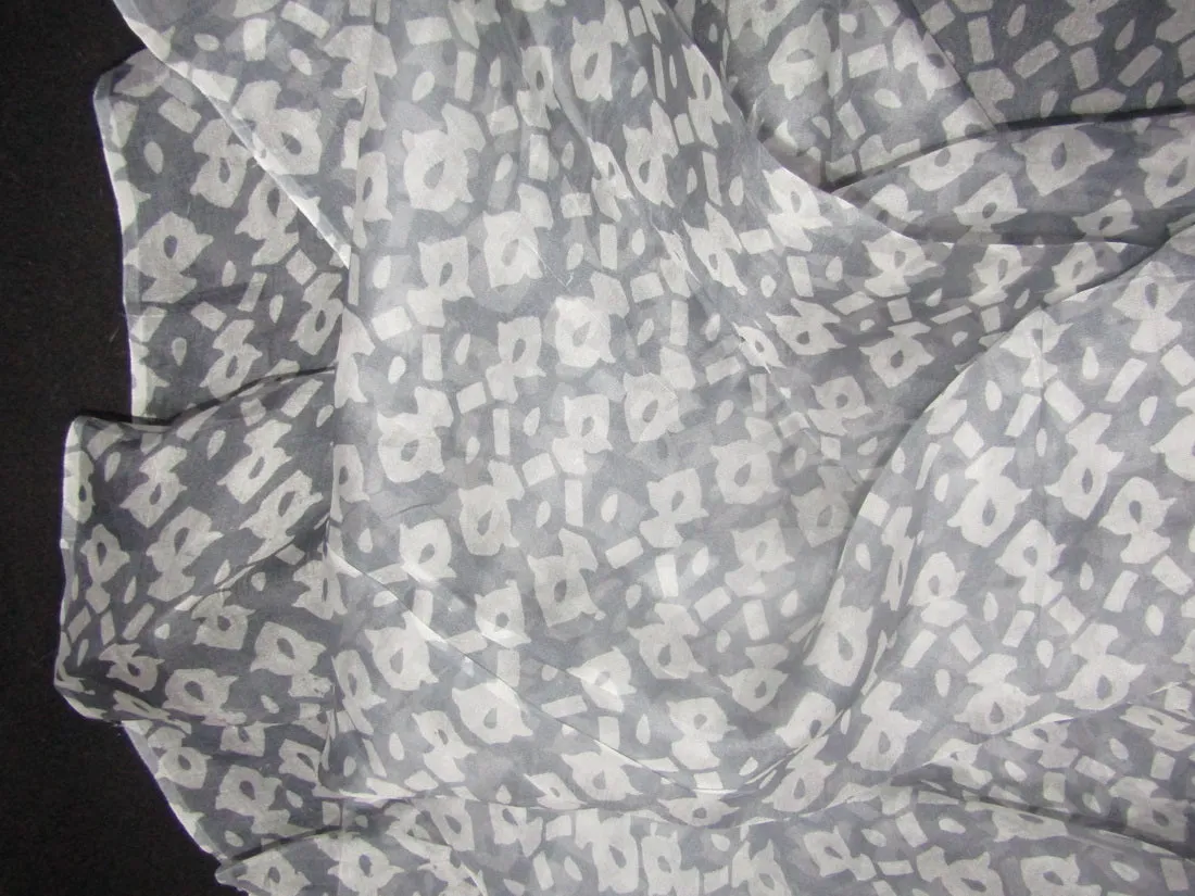organza printed leheriya grey color 44" wide by the yard [11135]