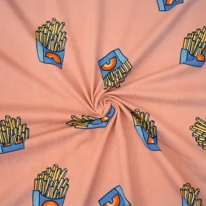 Pink-Multi French Fries Print Poly Spandex Double Brush ITY Knit Fabric