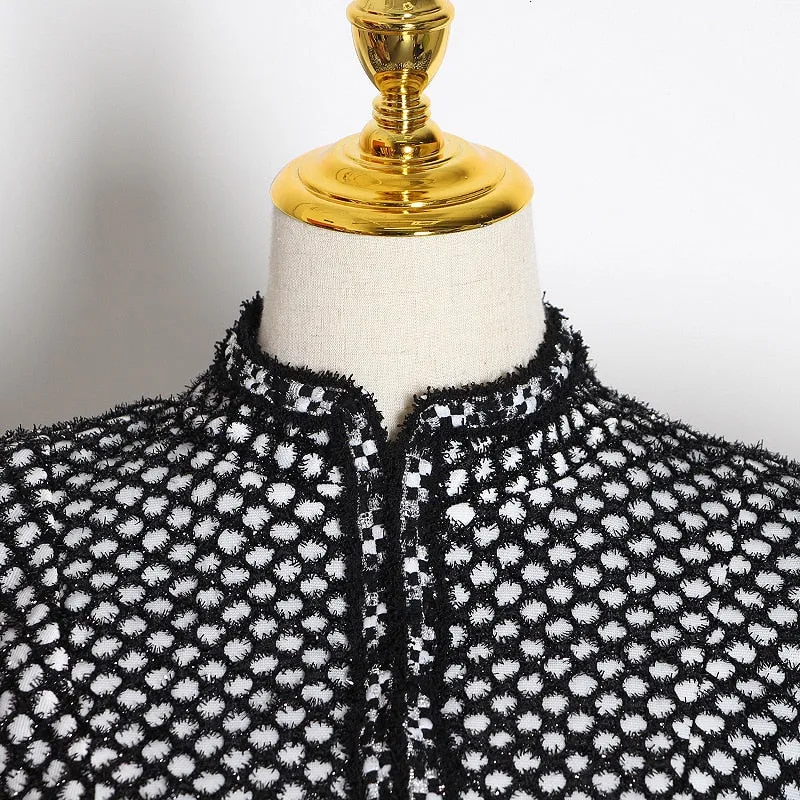 Plaid Butterfly Collar Puff Long Sleeve Short Jacket