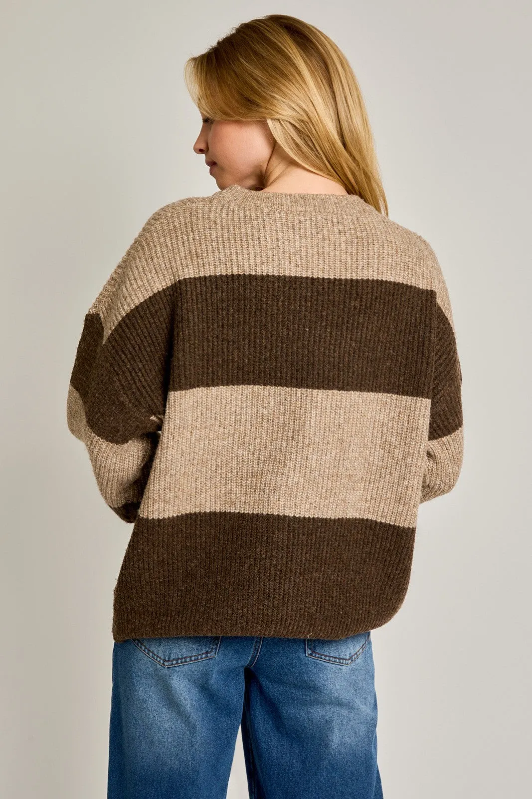 "November Sunday" Brown Striped Oversized Sweater
