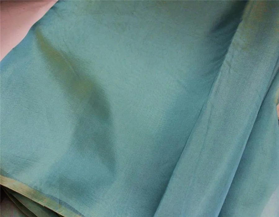 Silk Organza fabric Blue x beige color 54&quot; [9090]