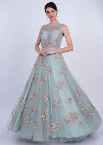 Silk Organza fabric Blue x beige color 54&quot; [9090]