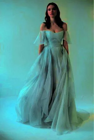 Silk Organza fabric Blue x beige color 54&quot; [9090]