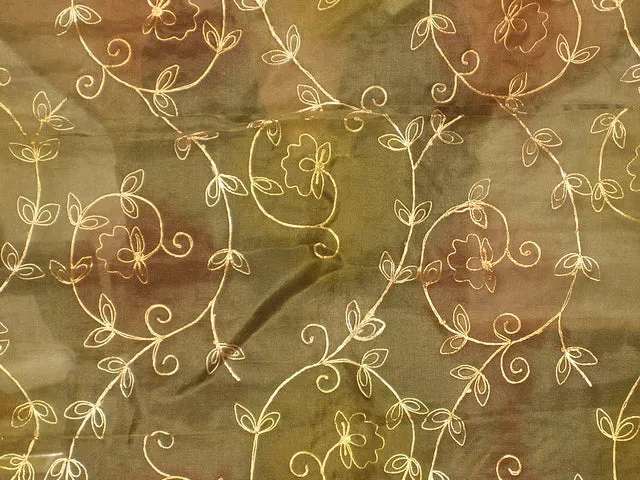 Silk organza fabric with Embroidery Forest Green [6248]