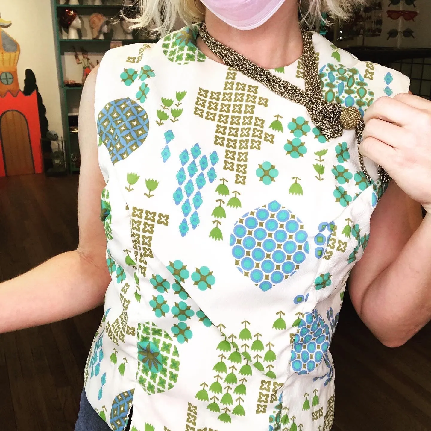 Vintage 60s | MOD Space Age Psychedelic Flower Power Crop Top | M