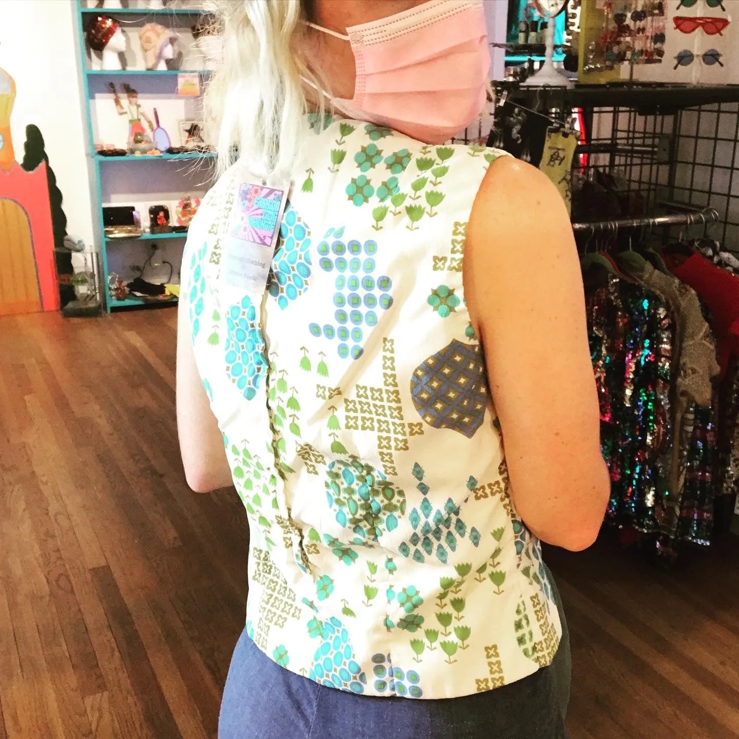 Vintage 60s | MOD Space Age Psychedelic Flower Power Crop Top | M