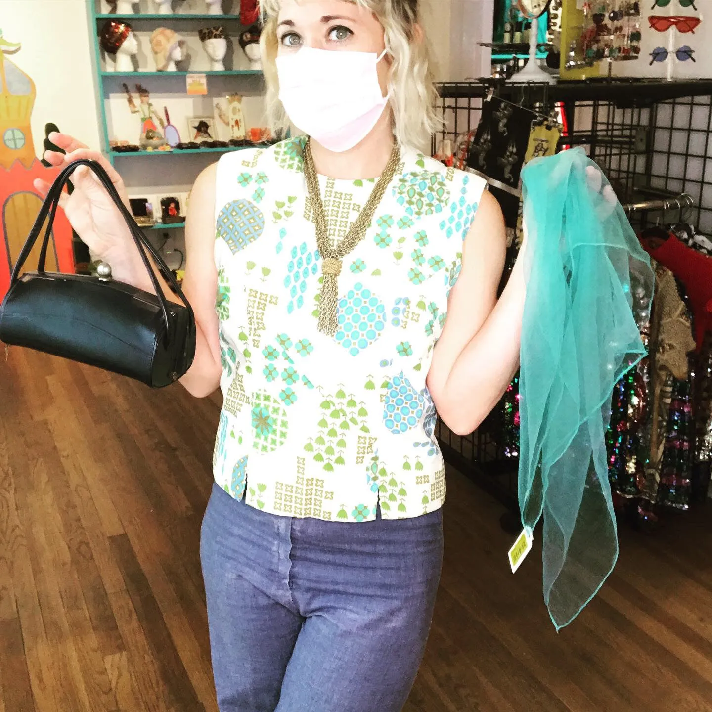 Vintage 60s | MOD Space Age Psychedelic Flower Power Crop Top | M