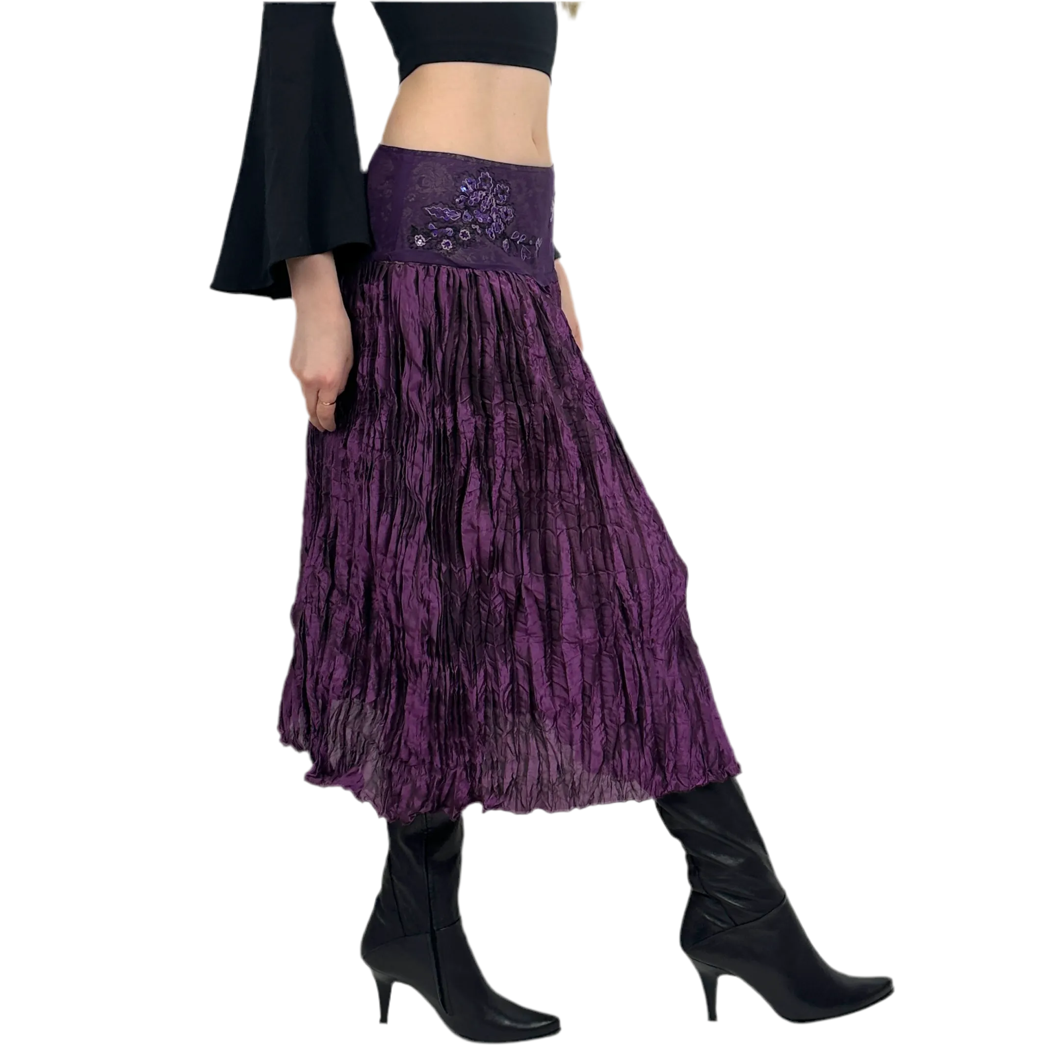 Whimsical Purple Low Rise Midi Skirt (S)