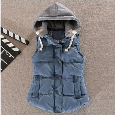 Women Vest Winter Coat Casual Pocket Hooded Waistcoat Sleeveless Jacket