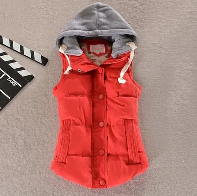 Women Vest Winter Coat Casual Pocket Hooded Waistcoat Sleeveless Jacket