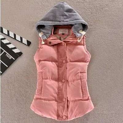 Women Vest Winter Coat Casual Pocket Hooded Waistcoat Sleeveless Jacket
