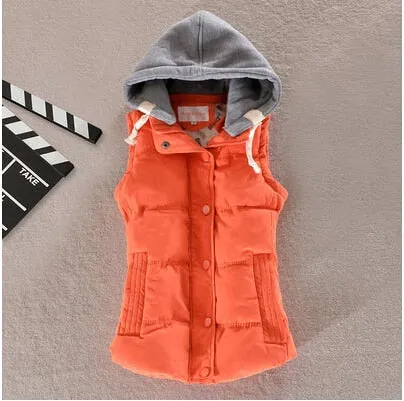 Women Vest Winter Coat Casual Pocket Hooded Waistcoat Sleeveless Jacket