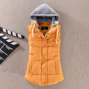 Women Vest Winter Coat Casual Pocket Hooded Waistcoat Sleeveless Jacket