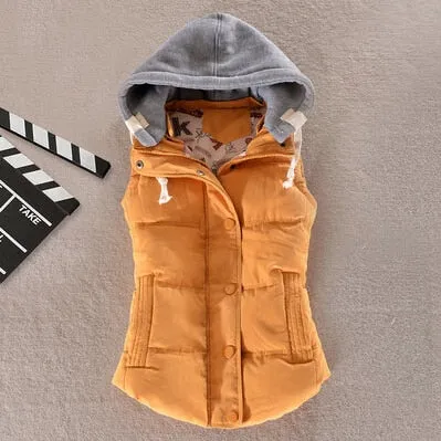 Women Vest Winter Coat Casual Pocket Hooded Waistcoat Sleeveless Jacket