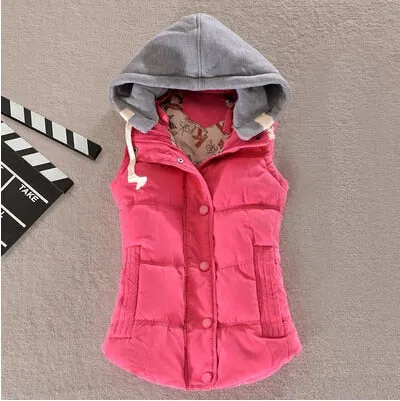 Women Vest Winter Coat Casual Pocket Hooded Waistcoat Sleeveless Jacket