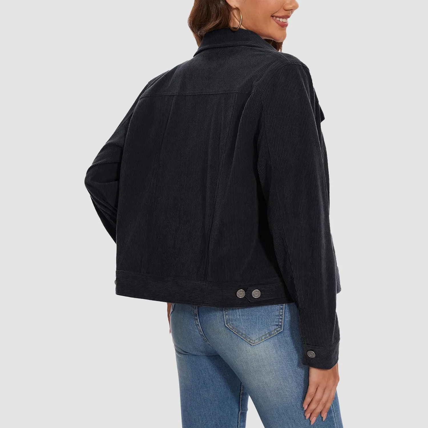 Women's Casual Corduroy Jackets Soft Warm Button Down Shacket Jacket Long Sleeve Fall Outerwear with Pockets