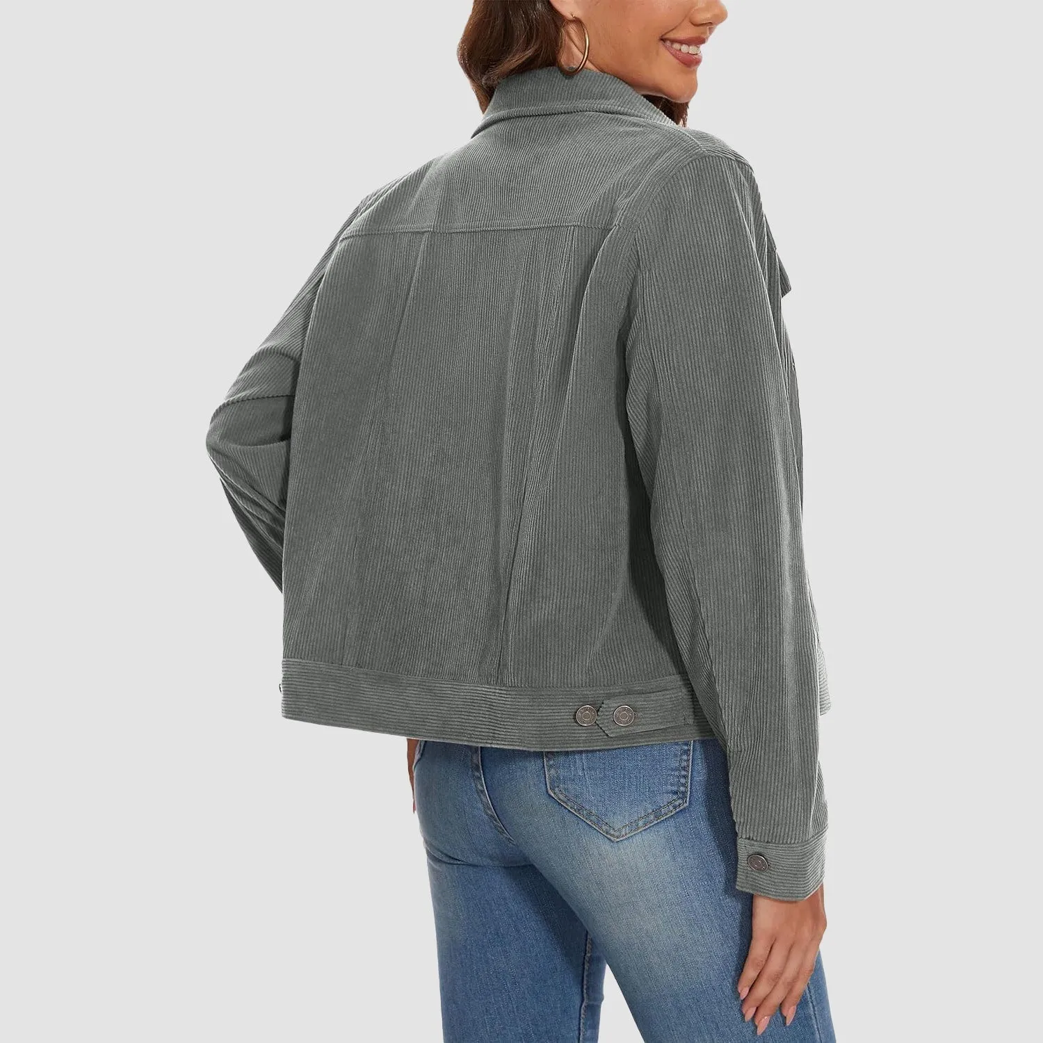 Women's Casual Corduroy Jackets Soft Warm Button Down Shacket Jacket Long Sleeve Fall Outerwear with Pockets