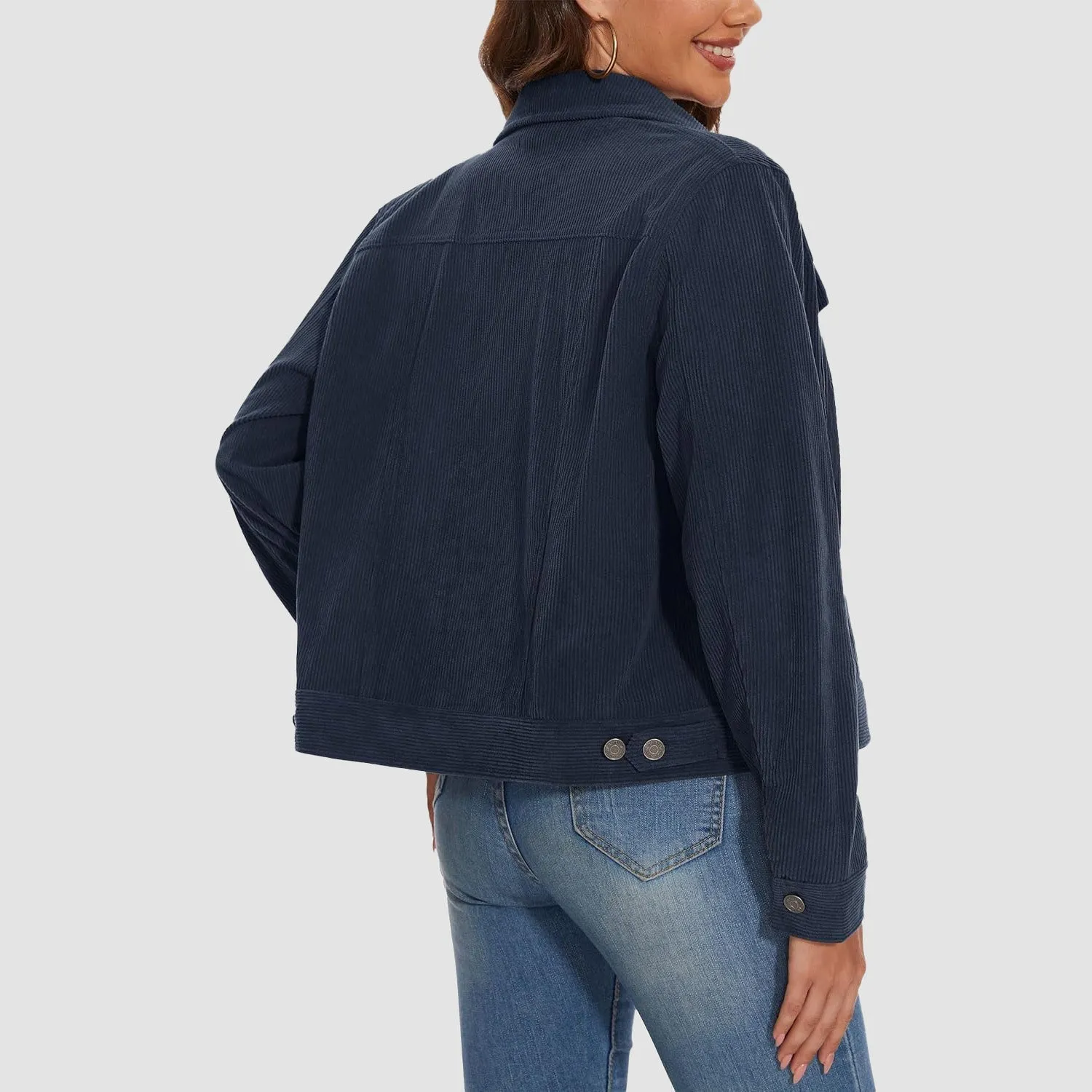 Women's Casual Corduroy Jackets Soft Warm Button Down Shacket Jacket Long Sleeve Fall Outerwear with Pockets