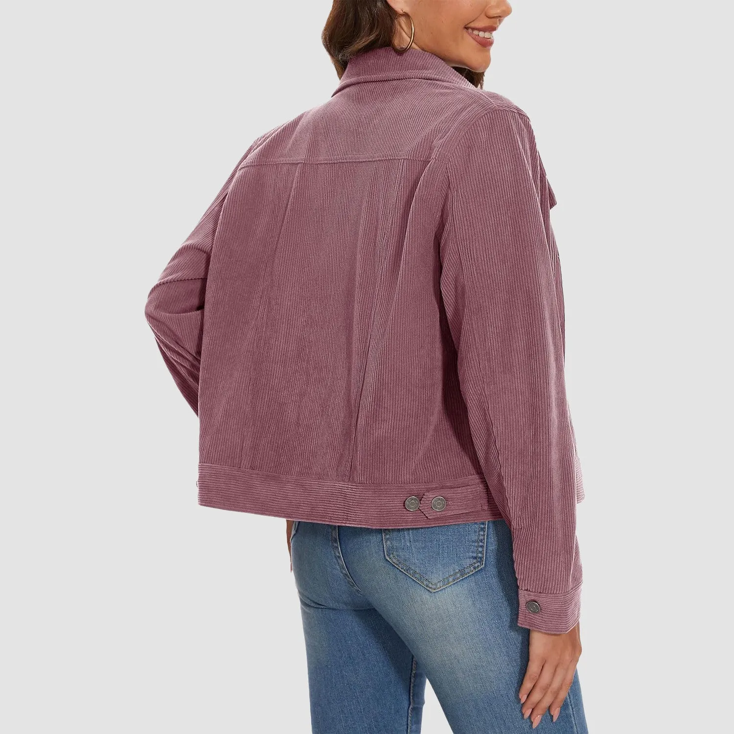 Women's Casual Corduroy Jackets Soft Warm Button Down Shacket Jacket Long Sleeve Fall Outerwear with Pockets