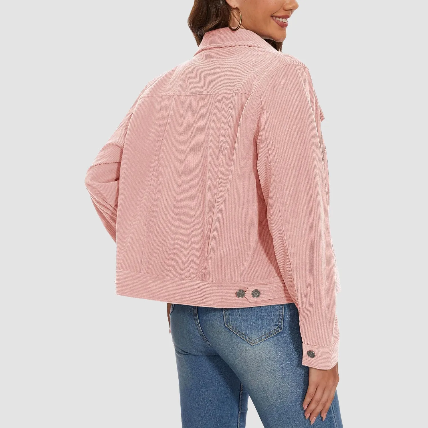 Women's Casual Corduroy Jackets Soft Warm Button Down Shacket Jacket Long Sleeve Fall Outerwear with Pockets