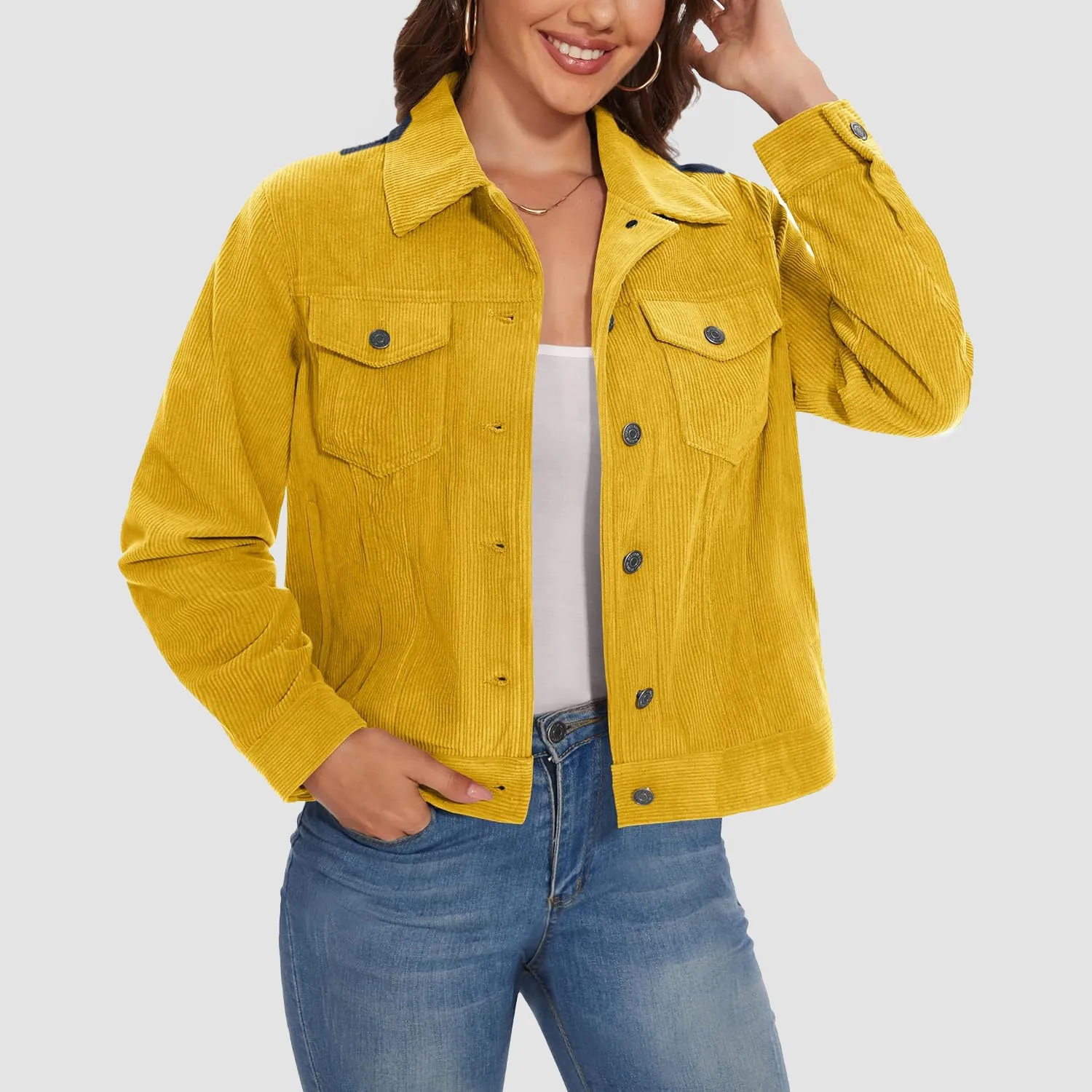 Women's Casual Corduroy Jackets Soft Warm Button Down Shacket Jacket Long Sleeve Fall Outerwear with Pockets