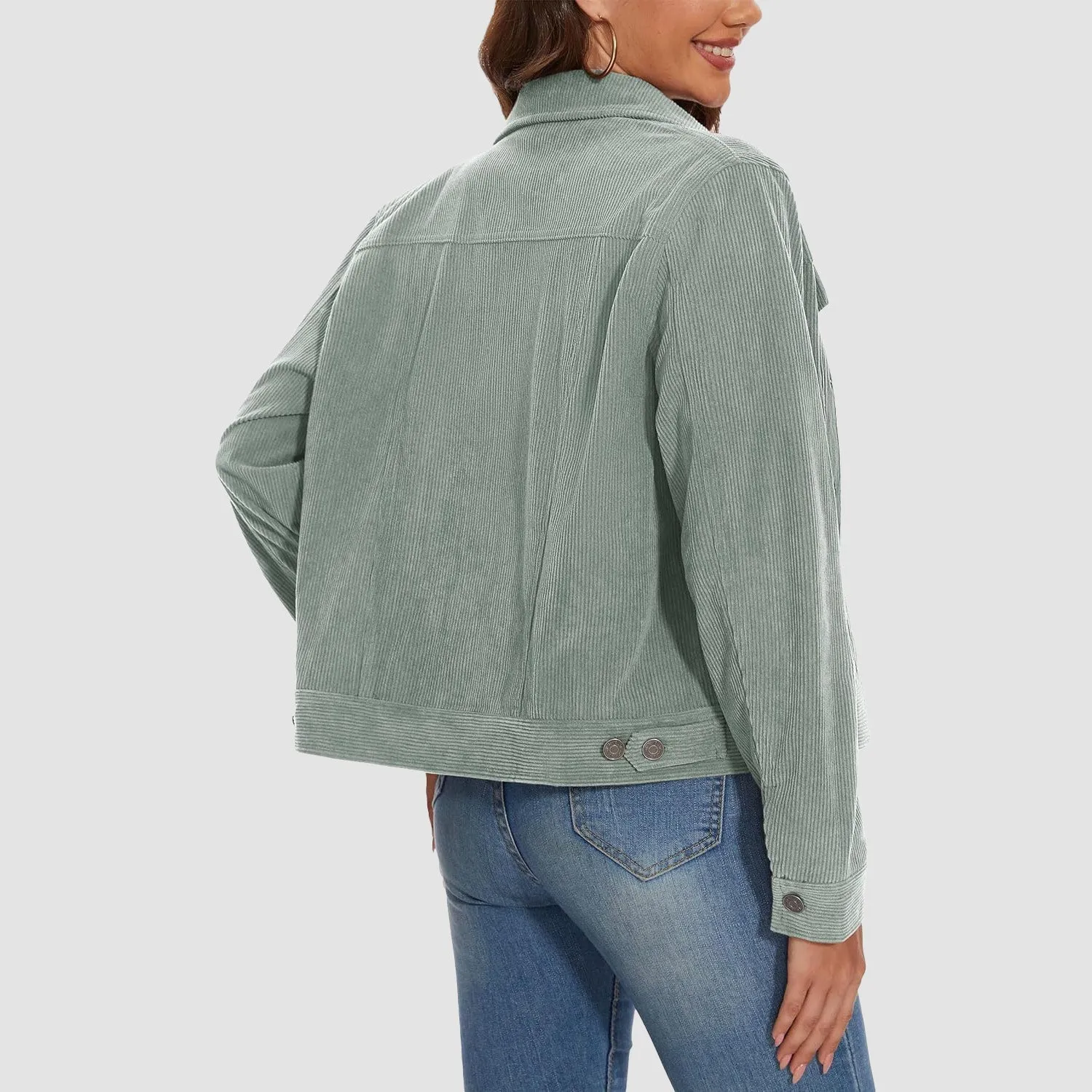 Women's Casual Corduroy Jackets Soft Warm Button Down Shacket Jacket Long Sleeve Fall Outerwear with Pockets