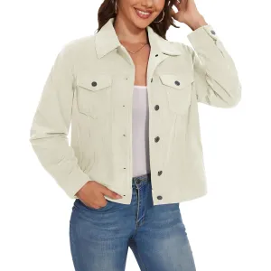 Women's Casual Corduroy Jackets Soft Warm Button Down Shacket Jacket Long Sleeve Fall Outerwear with Pockets