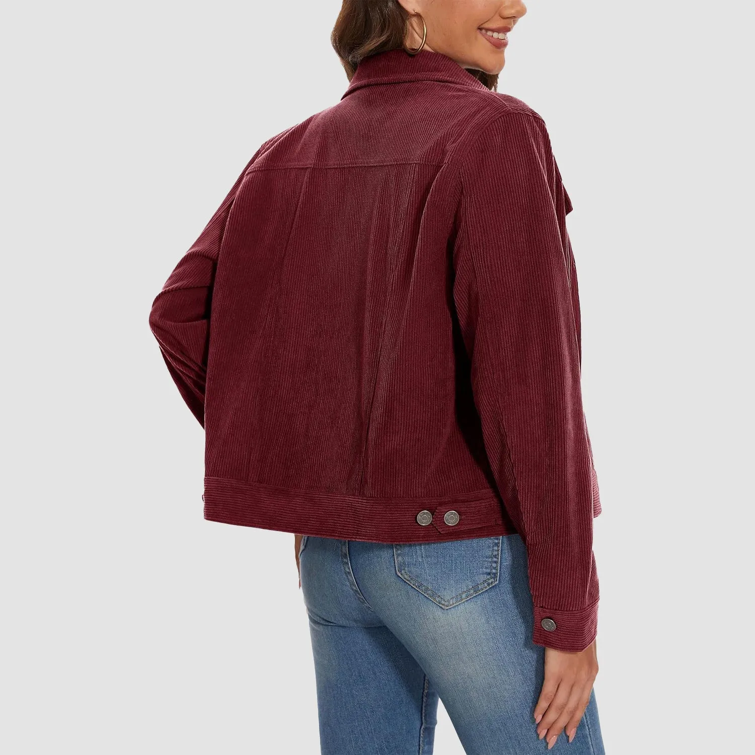 Women's Casual Corduroy Jackets Soft Warm Button Down Shacket Jacket Long Sleeve Fall Outerwear with Pockets