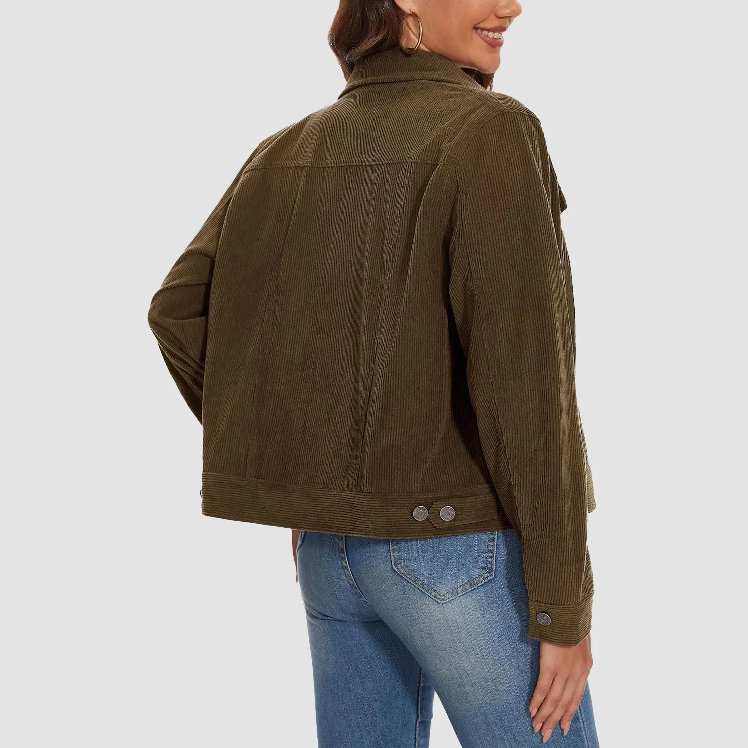 Women's Casual Corduroy Jackets Soft Warm Button Down Shacket Jacket Long Sleeve Fall Outerwear with Pockets