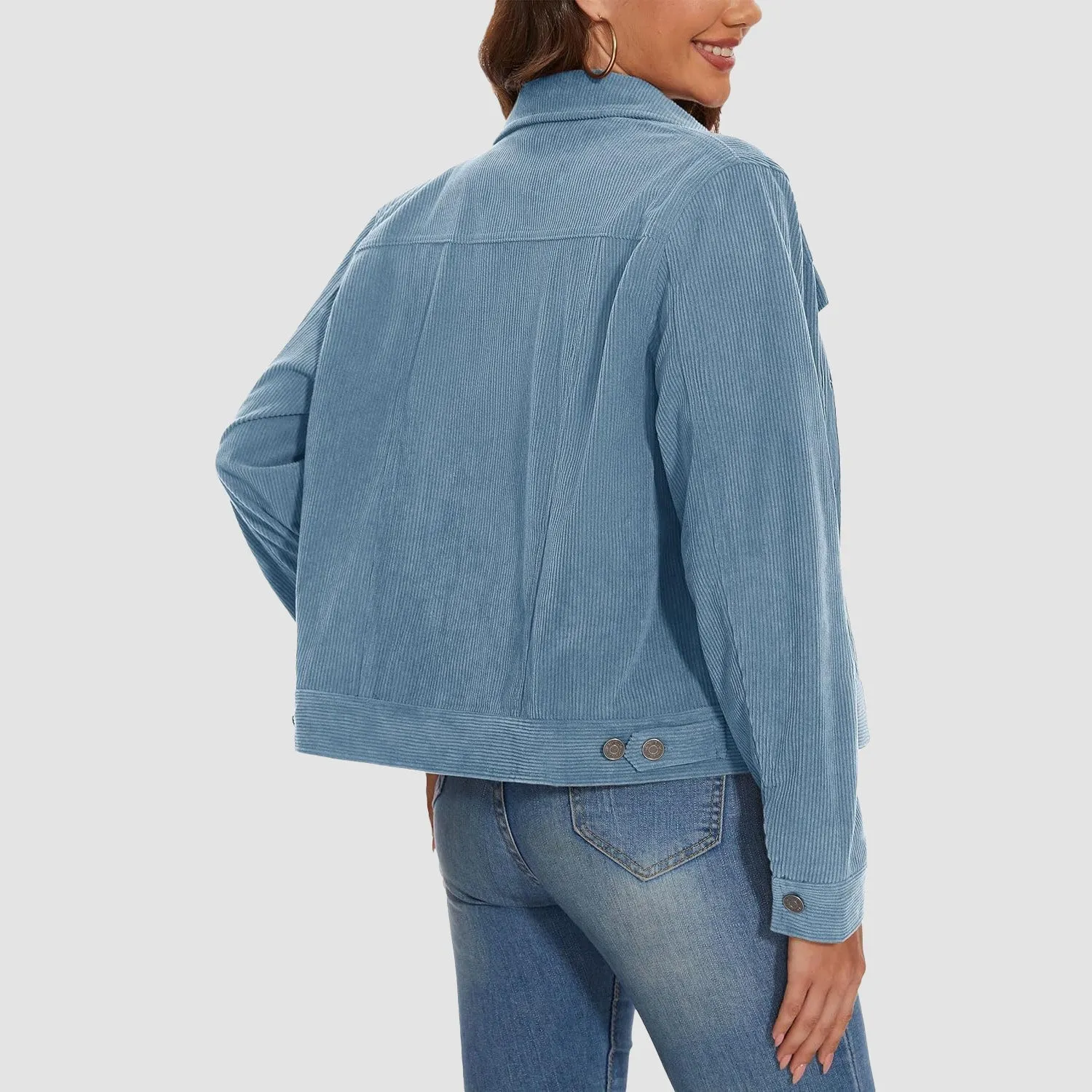 Women's Casual Corduroy Jackets Soft Warm Button Down Shacket Jacket Long Sleeve Fall Outerwear with Pockets
