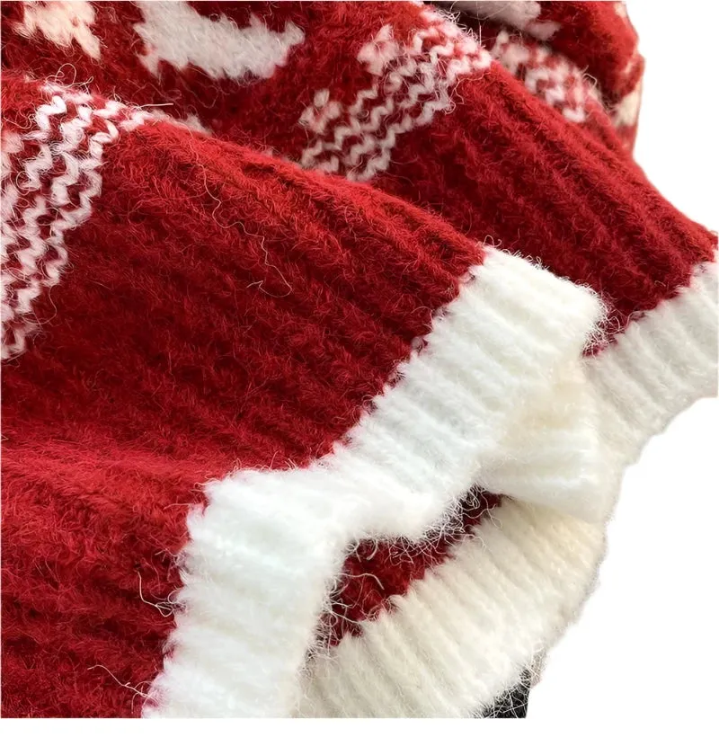 Women's Red Christmas Sweater - Thickened Retro Loose Fit Outerwear, Stylish and Cozy for Autumn Winter