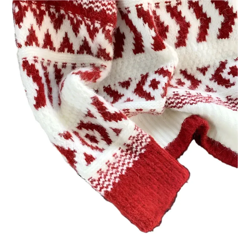 Women's Red Christmas Sweater - Thickened Retro Loose Fit Outerwear, Stylish and Cozy for Autumn Winter