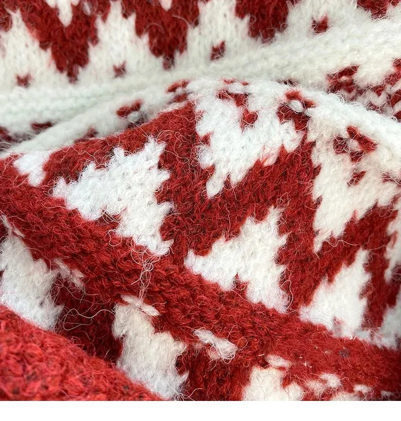 Women's Red Christmas Sweater - Thickened Retro Loose Fit Outerwear, Stylish and Cozy for Autumn Winter